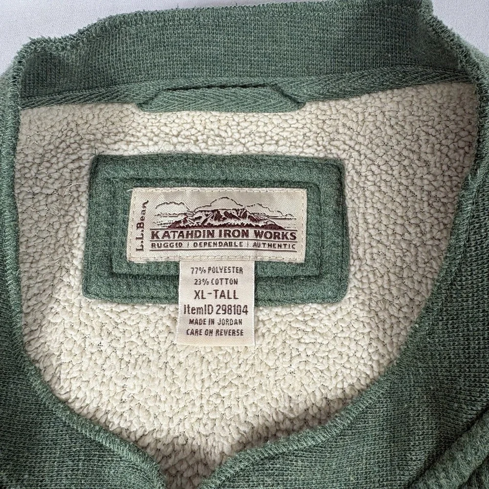 LL Bean Katahdin Iron Works Bonded Waffle Henley XLT Tall Green Sherpa Fleece